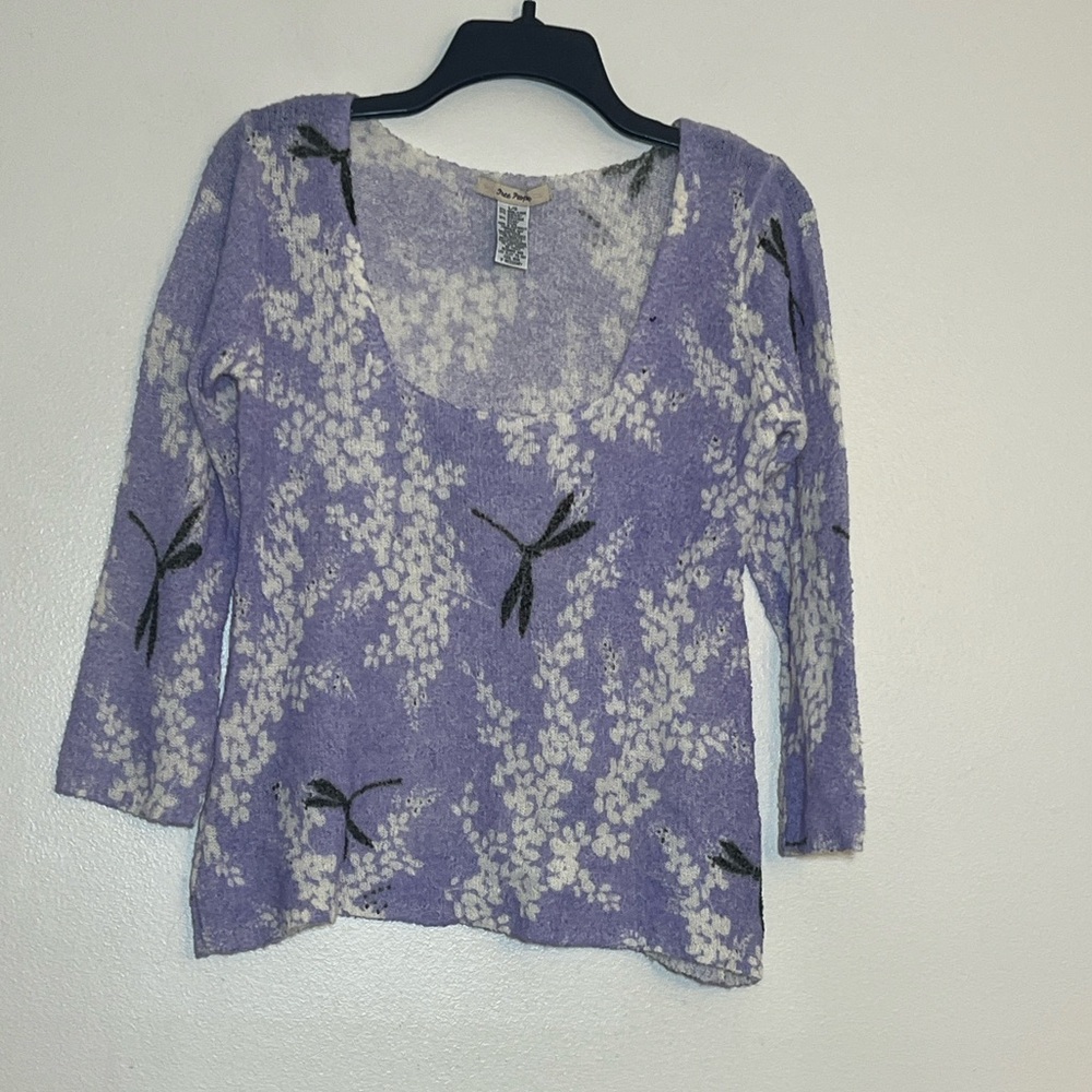 Free People Y2K Vintage Dragonfly Lilac Wool Knit Sweater